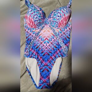 Swimsuits For All, Size 18, Pink And Blue One Piece Swimsuit